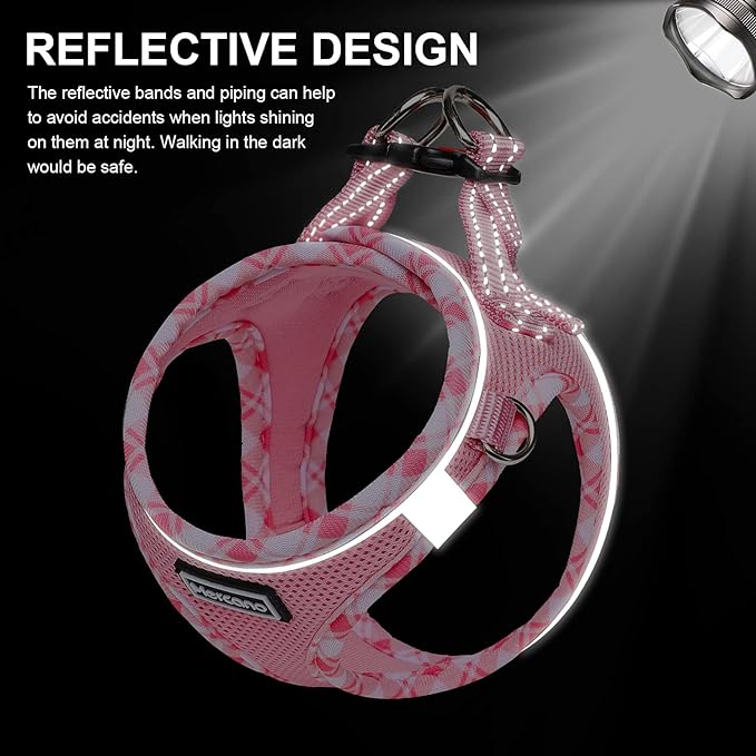 Mercano Soft Mesh Dog Harness and Leash Set, No-Chock Step-in Reflective Breathable Lightweight Easy Walk Vest Harnesses with Safety Buckle for Small Dogs, Cats (Pink, XS)