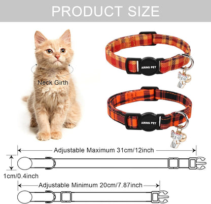ARING PET 2 Pack Fall Cat Collars-Cute Breakaway Cat Collar with Bell & Pendant, Adjustable Halloween Plaid Kitten Collars with Safety Buckle for Girl and Boy Cats