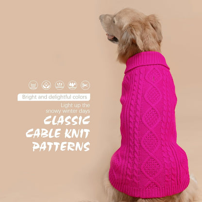 BINGPET Thermal Knitted Dog Sweater for Small Medium Large Dogs,Winter Dog Cat Coat Warm Sweartershirts Outfits,Classic Cable Knit Turtleneck Pullover Dog Jumper Coat Warm Sweartershirts(Rosered,ML)