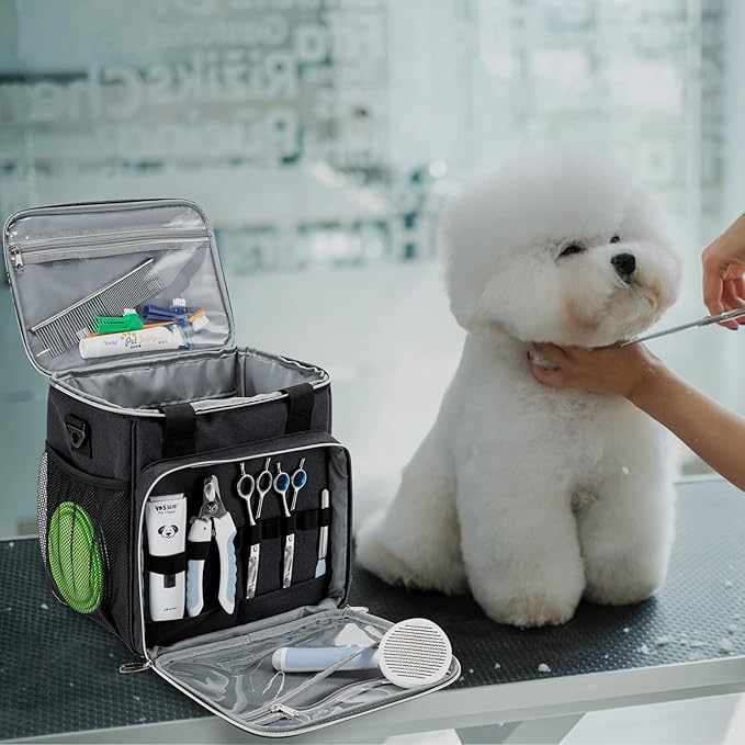 Pet Grooming Bag, Dog Grooming Supplies Organizer Tote Bag, Perfect for Pet Grooming Tool Kit Accessories-Black