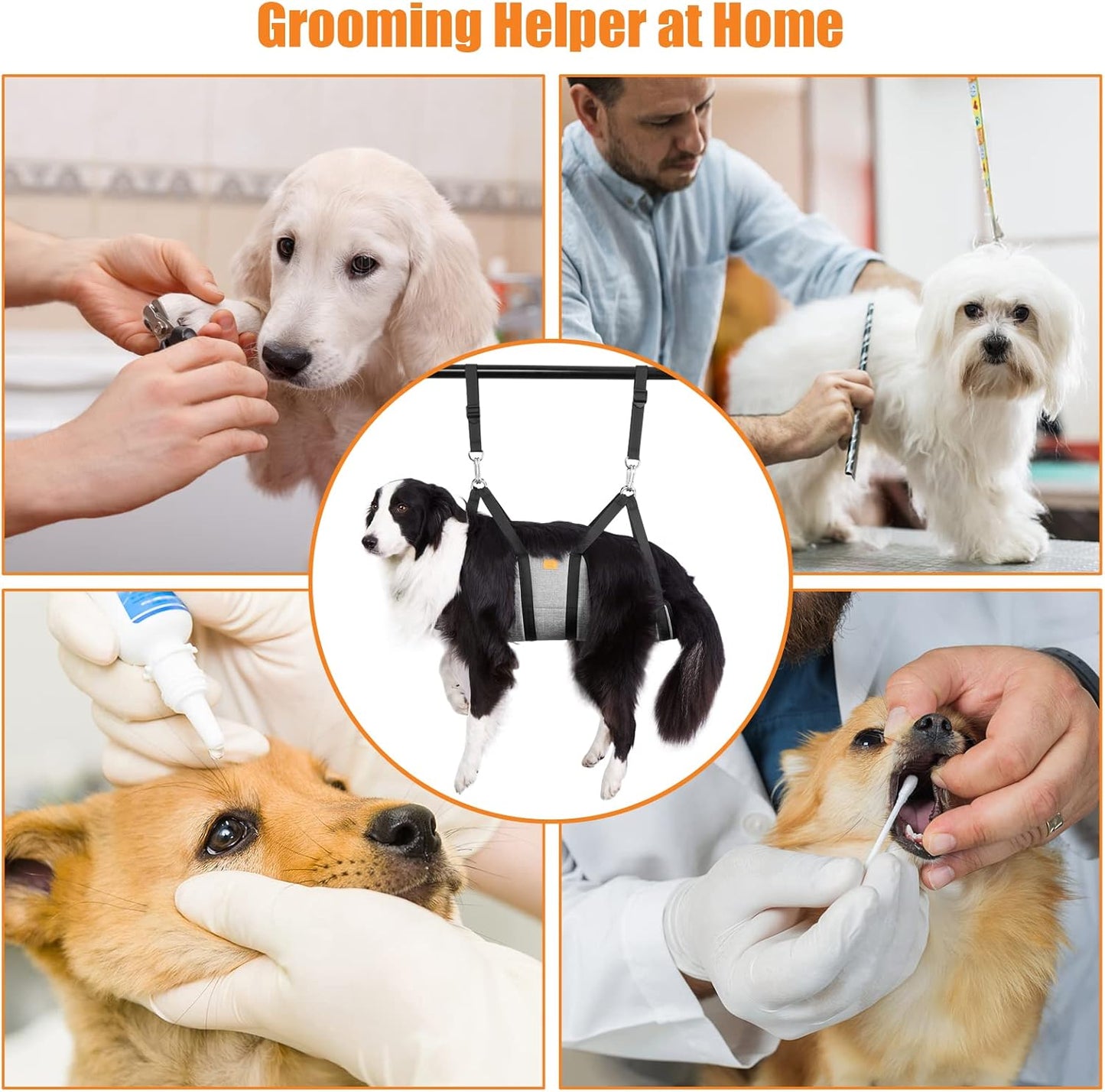Ownpets Pet Grooming Hammock, Breathable Dog Grooming Hammock with Carabiners, Pet Grooming Harness Sling for Grooming, Hair Nail Trimming Cutting & More, M