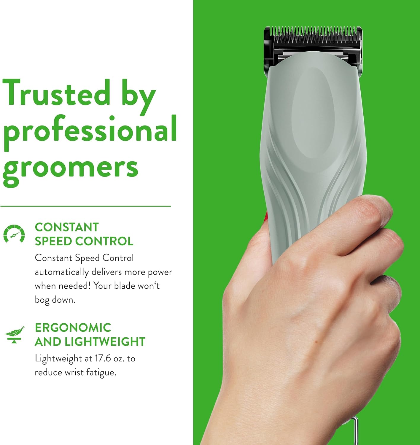 Wahl Professional Animal KMC+ 2-Speed Cordless Clipper (3025661) - Detachable Blade Pet & Dog Clipper Kit - Patented Ergonomic Housing Design - Sage