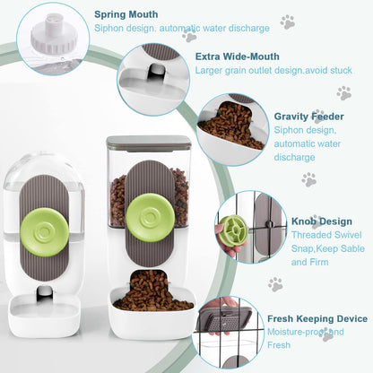 Hanging Automatic Food Water Dispenser,Gravity Rabbit Feeder, Water Dispenser Food Bowl for Bunny Chinchilla Guinea Pig Hedgehog Ferret (White Brown)