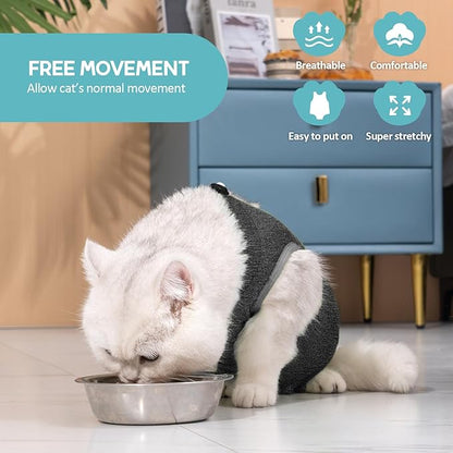 Avont Cat Recovery Suit - Kitten Onesie for Cats After Surgery, Cone of Shame Alternative Surgical Spay Suit for Female Cat, Post-Surgery or Skin Diseases Protection -Darkgrey(L)