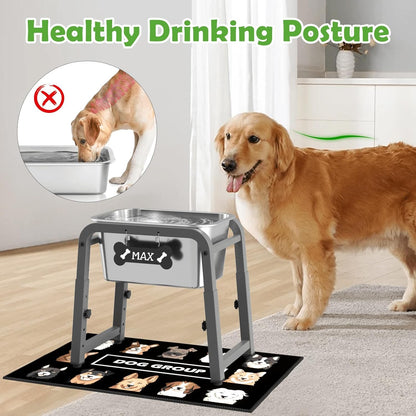 1.85 Gallon Elevated Dog Water Bowl, Height Adjustable (11–17'') Raised Stainless Steel Bowl with Spill-Proof Mat & Sturdy Metal Stand, Tip-Proof, Easy to Clean, Indoor & Outdoor Use