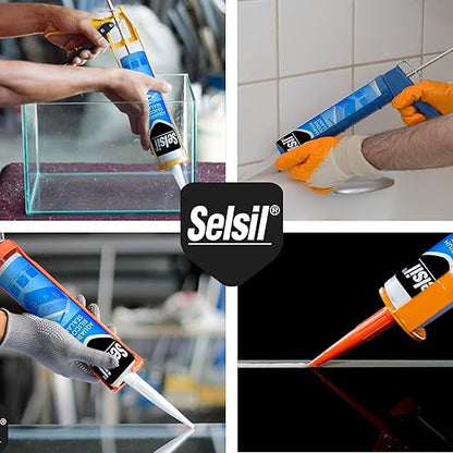 SELSIL Aquarium Silicone Sealant Clear, High Elasticity, Safe for Fish, 100% Solvent Free, 100% Non-Toxic, Fresh and Saltwater, 10.14 Fl oz. (300 ml) Transparent (2 Pack)