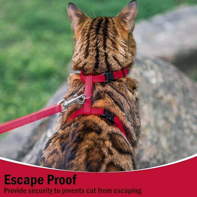 PUPTECK Adjustable Cat Harness and Leash Set Escape Proof Kitten Strap Collar for Walking Travel, Red