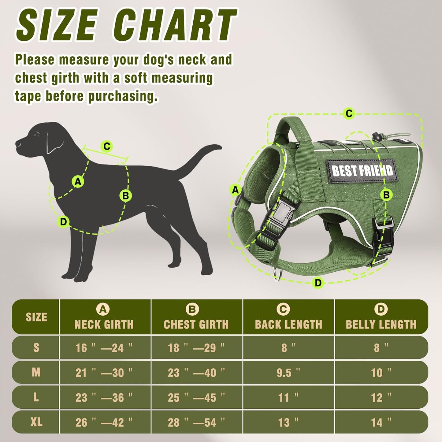 Tactical Dog Harness for Large Dogs,No Pull Military Dog Vest with Handle,Reflective Heavy Duty Pet Harness for Walking Hiking Training Green L
