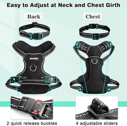 WINSEE Dog/Pet Harnesses No Pull with Dog Collar, Adjustable Reflective Oxford Outdoor Vest, Front/Back Leash Clips for Small, Medium, Large, Extra Large Dogs, Easy Control Handle for Walking