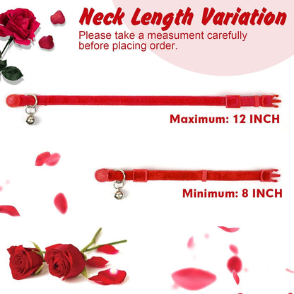 azuza 2 Pack Cat Collar Floral with Bell and Removable Flower Bowtie Breakaway Adjustable Velvet Fabric Cat Collar for Pets and Daily Decoration，Wine Red & Rose Pink