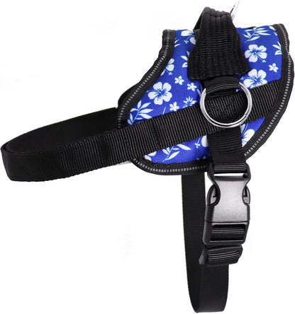 Bark Appeal Blue Hibiscus No-Pull Dog Harness for XS to Small Sized Pets – Adjustable, Reflective Vest with 3 Leash Clips for Added Control, Easy Walks & Training – Small