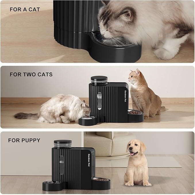Gardner Pet Automatic Gravity Cat Food Feeder and Water Dispenser Stainless Steel Two-in-One Set Large Capacity Dispenser for Pets Dogs, Puppies, Kittens