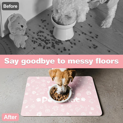 Pet Feeding Mat,Dog Cat Mat for Food and Water,Dog Bowl Waterproof Placemat with Rubber Backing,Absorbent Quick Dry Water Dispenser Mat for Pet（Pink 17"×29"）