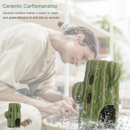 2-in-1 Adjustable Hamster Water Bottle for Glass Tank, 80ML Gerbil Water Bottle with Stand, No Drip Ceramic Holder for Dwarf Hamster, Mice, Rat (Pink)