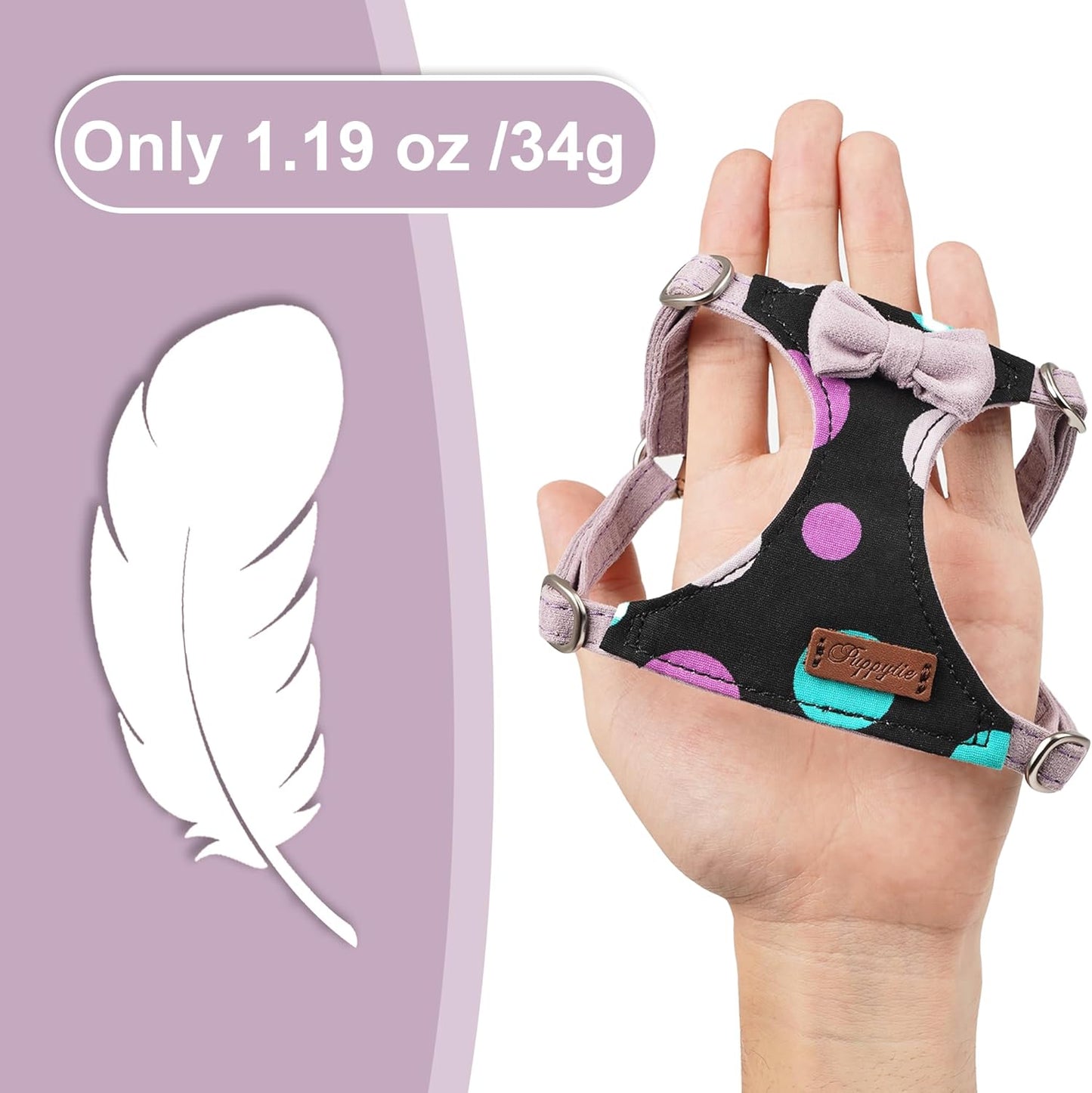 Puppytie No Pull xs Dog Harness with Multifunction Dog Leash,Soft Adjustable No Choke Escape Proof Pet Harness Vest,Polka dots Taro Purple,XS