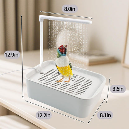 PINVNBY Automatic Bird Bath with Pump,Parrot Bathtub Shower Parakeet Bath Box with Cage USB & Power Plug Water Circulated Controller for Cockatiel Lovebird Conure Budgie(White)