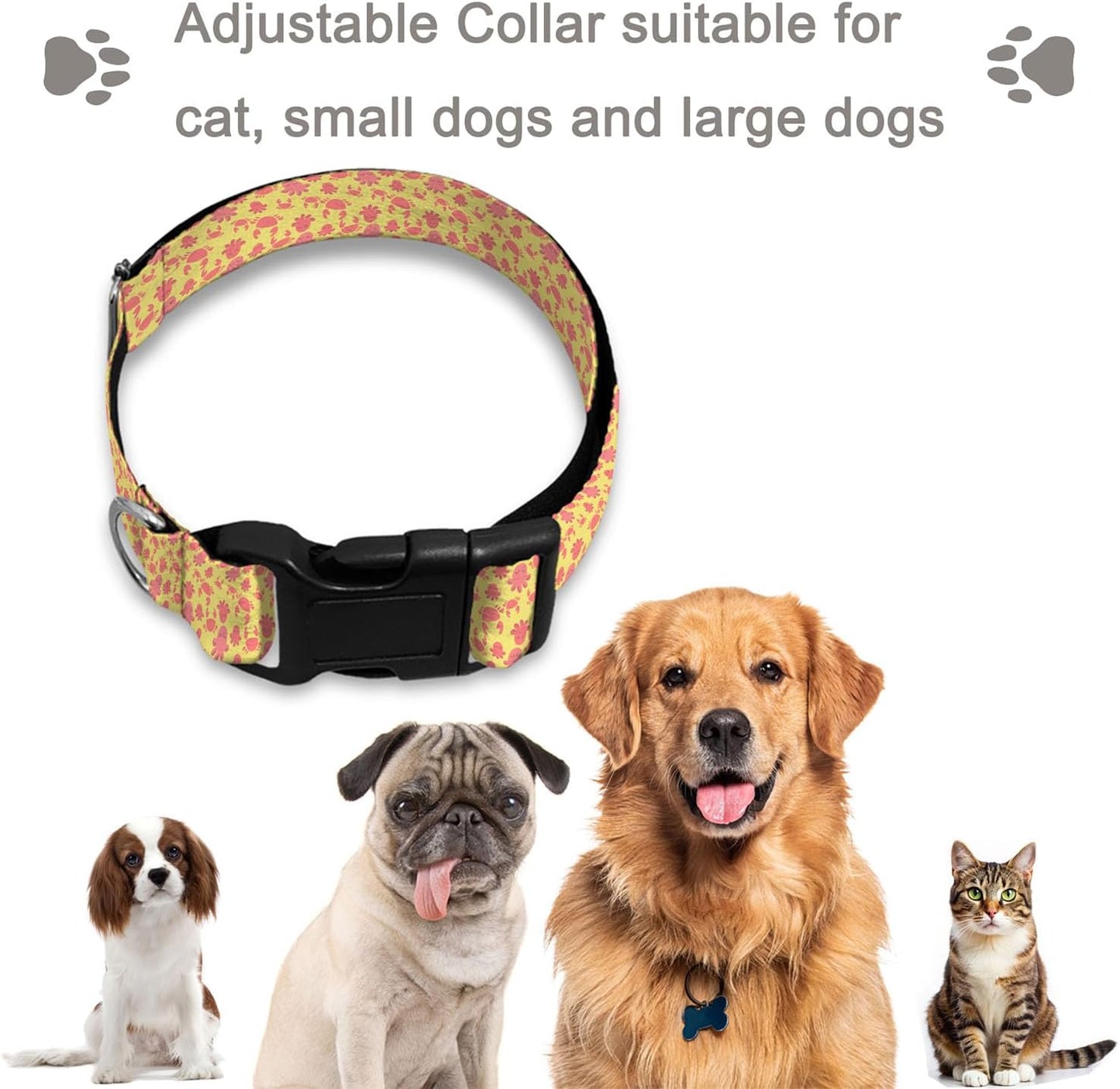 Red Crab Yellow Pet Collar Cat Dog Neck Strap Quick Release Buckle Adjustable Female Male Puppy Corgi