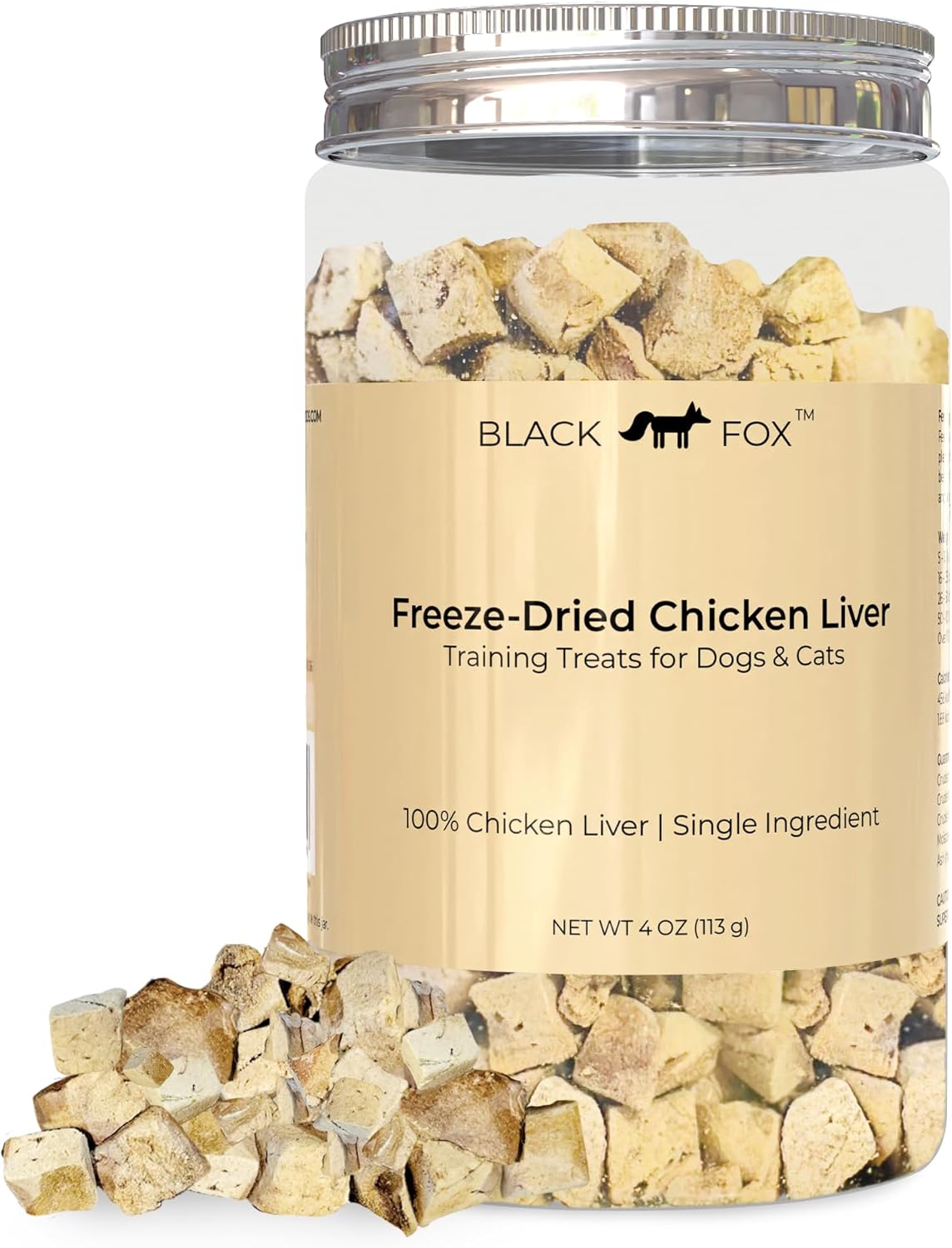 BLACK FOX Freeze-Dried Chicken Liver Training Treats for Dogs and Cats | 270 Treats, 4oz Single Ingredient, Raw, Healthy, All Natural, Human Grade, Recyclable Packaging
