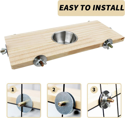 FlidRunest 2 Pack Bird Perch Bird Feeding Cup Parrot Wood Perch Stand Toy Bird Cage Accessory for Parakeet Lovebird Conure Budgie Canary Finch Small Parrots 11.8x5.1 Inches