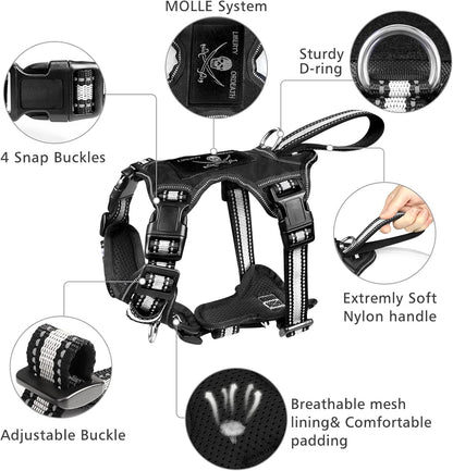 WINSEE Pet Harness Collar and Leash Set, All-in-one Reflective Dog Harness No Pull with Adjustable Buckles for Puppies, Small, Medium, Large, and Extra-Large Dogs (X-Large, Black)