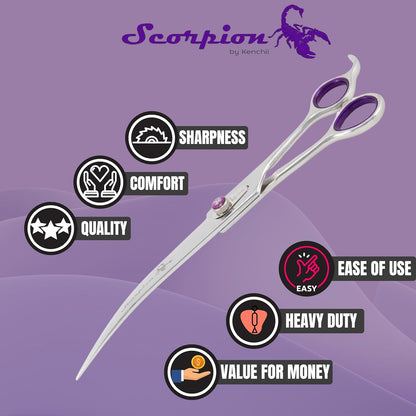 Kenchii Scorpion Dog Grooming Scissors, 9 Inch Curved Shears, Dog Scissors for Grooming, Professional Pet Grooming Scissors, Heavy Duty, Durable and Sharp