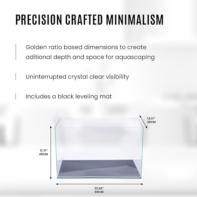 UNS Ultra Clear Rimless Tank - 25.6GAL | 97.2L - 23.62x14.17x17.71 | 60x36x45 CM, 6mm Glass Thickness, Leveling Mat Included - Low Iron, High Clarity Fish Tank w/ 45° Mitered Edge - [60T]