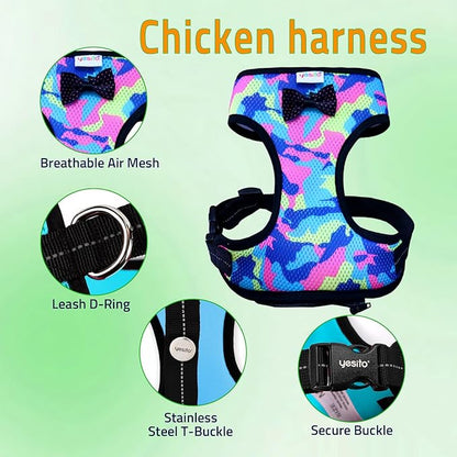 Chicken Harness Hen Camouflage Pink Size with 5.4foot Matching Leash – Adjustable Resilient Comfortable Breathable (Small Camouflage Pink)