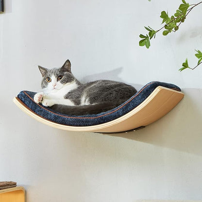 Cat Shelf with Comfortable Cushion - Curved Modern Cat Bed (Large Size) - Lotus Leaf Design Cats Wall Perch - Wall Mounted Cats Furniture for Sleeping, Playing, Climbing, and Lounging