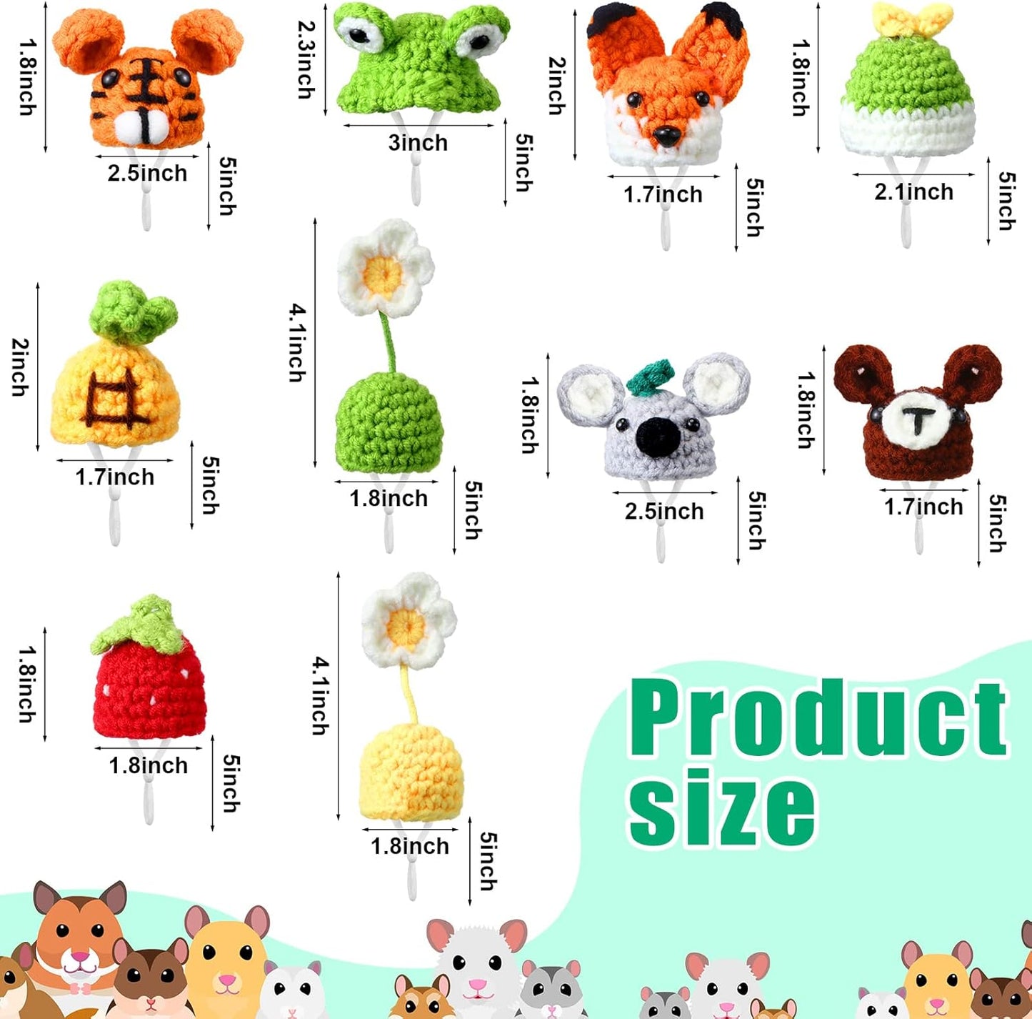 Kajaia 10 Pcs Hamster Hat Small Animals Cute Tiny Hat Mini Hand Knitted Hats for Snakes Pets Bearded Dragon Guinea Pig Bunny Costume Accessories Easter Holiday Parties(Cute Style)