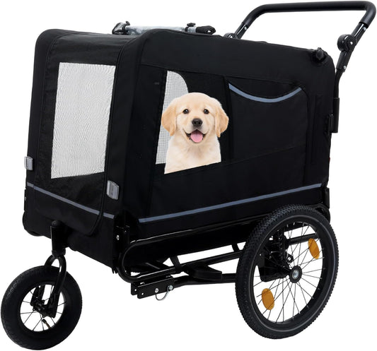 Pet Bike Trailer for Dogs, 88LBS Capacity Dog Bicycle Trailer with 20" Pneumatic Rubber Wheels, Multi-Directional Ventilation, Waterproof Cover, Perfect for Cycling with Pets