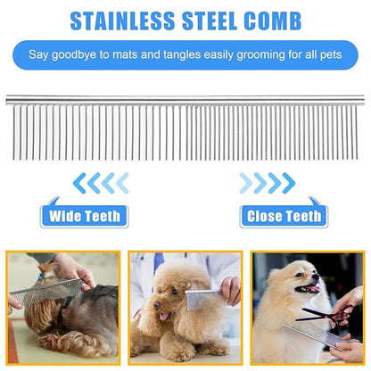 Complete Pet Grooming Solution by Dog - 9PCS Kit with Slicker Brush, Deshedding Tool, and Grooming Comb for All Breeds and Sizes, Promotes Healthy Skin and Coat