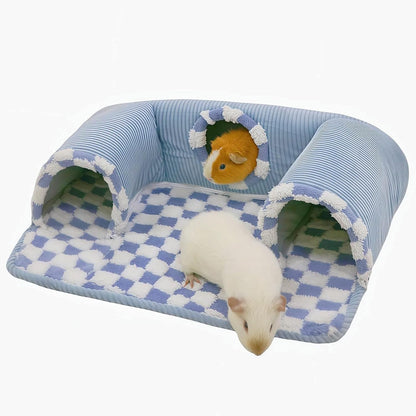 Guinea Pig Hideout Tunnel with Warm Bed for Small Pet 3 Cave Small Animal Tunnel Toy Cages Blue