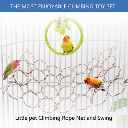 3 Pack Swing Hanging Toys,Bird Climbing Rope Net Ladders Small Medium Pet Activity Toy Suitable for Parakeet,Cockatiel,Cockatoo,Hamster,Rat,Ferret(Random Color)