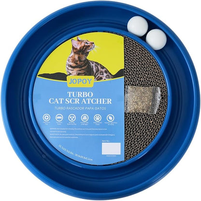 Interactive Cat Scratcher with Two Rotating Balls,Durable Scratch Pad for Indoor Play,Cardboard Cat Scratcher Pad with Cat Toy Ball Track and Catnip,2-in-1 Cat Toy (Blue)