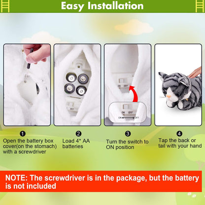 Pattern Gray Robot Cat Plush Cat Stuffed Animal Interactive Cat, Meow Kitten Touch Control, Electronic Cat Pet, Robotic Cat Cat Kitty Toy, Animated Toy Cats for Girls Baby Kids L:12"