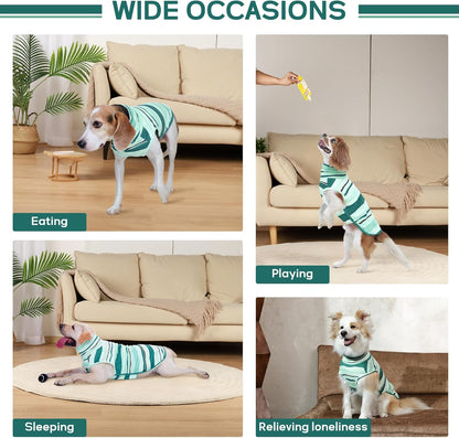 ROZKITCH Fleece Dog Pjs for Medium Dogs Boy, Cozy Stretchy Turtleneck Jumper with Leash Hole for Winter Spring Autumn, Machine Washable Pet Clothes for Indoor & Outdoor BlueStripe L