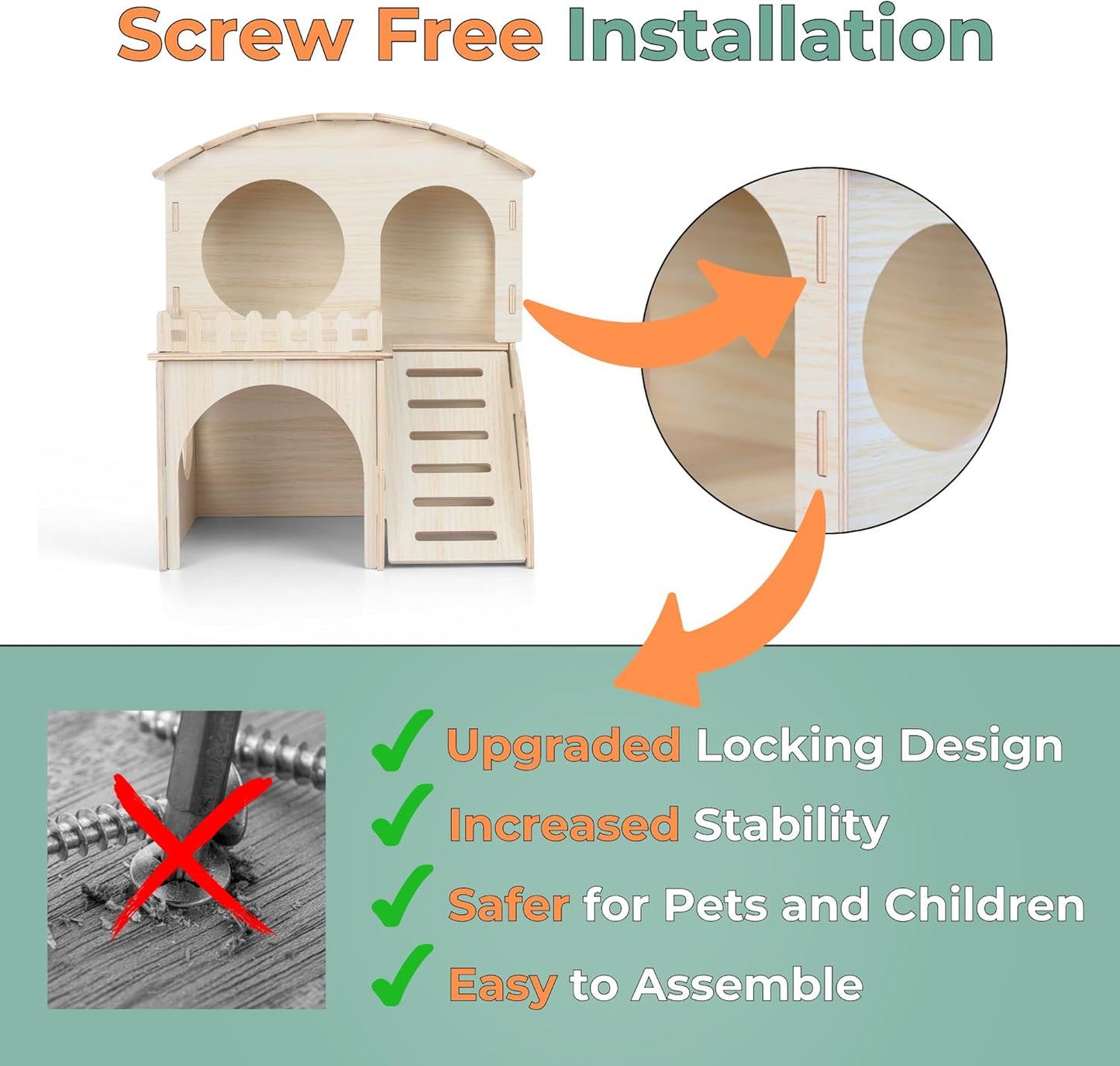 Large Guinea Pig Hideout with Wooden House, Toys & Accessories – Includes Guinea Pig Bed, Castle Hideaway & Chew Toy Bundle with Wooden Hideout, House & Hut Indoor Habitat