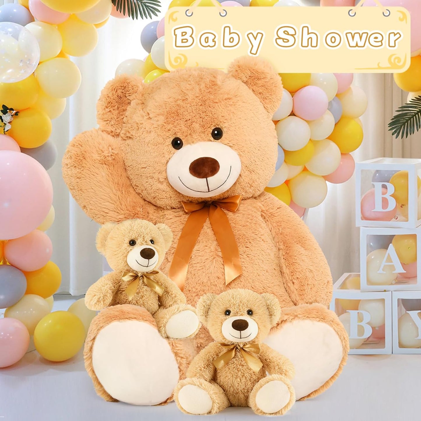 MorisMos 39" Giant Teddy Bears with Babies, Large Mom and 2 Baby Bears for Baby Shower, Big Stuffed Plush for Kids, Brown