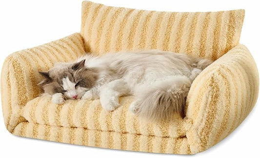 Hollypet Cat Bed Fluffy Plush Mutifuctional Double-Layer Soft Pet Couch Orthopedic Sofa Nest Beds for Small Cats and Dogs, Yellow (25x20x13 inch)