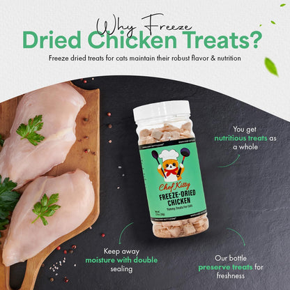 Freeze-Dried Chicken Treats for Cats & Dogs – 100% Human Grade, Single Ingredient, High-Protein, Healthy Snack – No Additives or Preservatives – 7.7oz - Inspected & Tested in USA