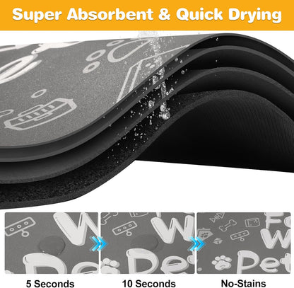 Pet Feeding Mat,Dog Cat Mat for Food and Water,Dog Bowl Waterproof Placemat with Rubber Backing,Absorbent Quick Dry Water Dispenser Mat for Pet（Dark Gray 16"×24"）
