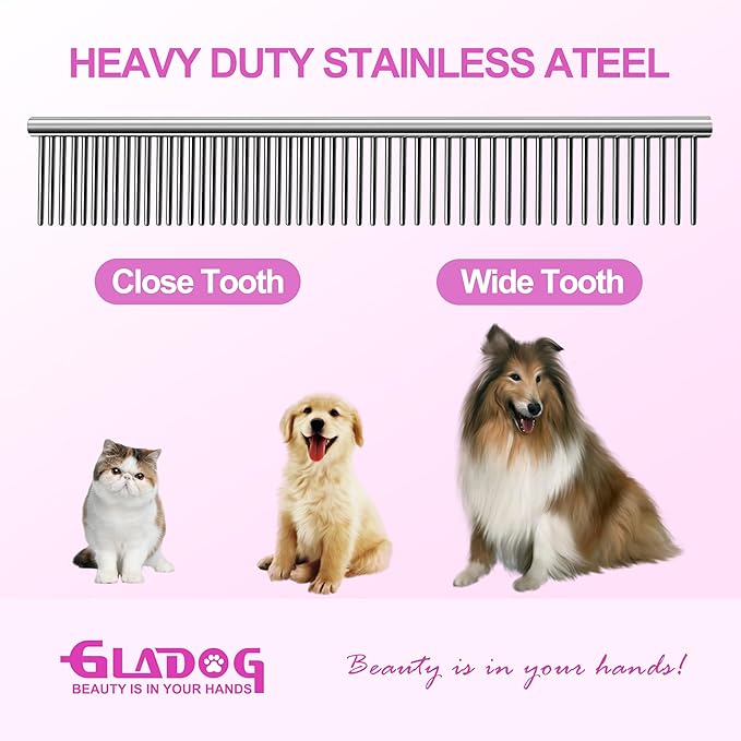 GLADOG Professional 5 in 1 Dog Grooming Scissors Set with Safety Round Tips, Sharp and Heavy-duty Pet Grooming Shears for Cats (Red)