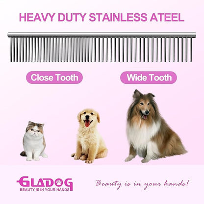 GLADOG Professional 5 in 1 Dog Grooming Scissors Set with Safety Round Tips, Sharp and Heavy-duty Pet Grooming Shears for Cats (Red)