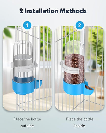 Pawfly Auto Bird Waterer, 2-Pack Cage Dispenser Feeder for Parrots, Hamsters - Small Bird Accessories for Cockatiel, Budgie, Lovebirds (White/Blue)