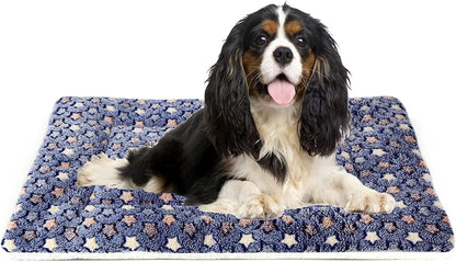 Mora Pets Dog Bed Crate Pad Ultra Soft Pet Bed with Cute Star Print Washable Crate Mat for Large Medium Small Dogs Reversible Fleece Dog Crate Kennel Mat Cat Bed Liner 29 x 21 inch Dark Blue