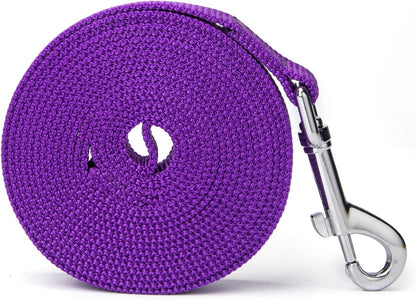 Strong Durable Nylon Dog Training Leash, 1 Inch Wide Traction Rope, 6 ft 10ft 15ft Long, for Small and Medium Dog (Purple, 15 Feet)
