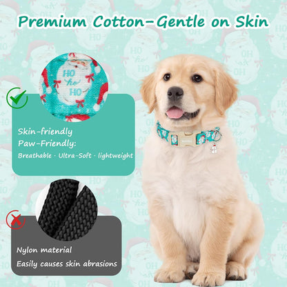 Christmas Dog Collar，Soft Cotton Dog Collars for Medium Dogs, Dog Christmas Collar with Santa for Small Medium Large Dogs, Adjustable Green Collars Perfect for Girl or Boy Dog Collars-M