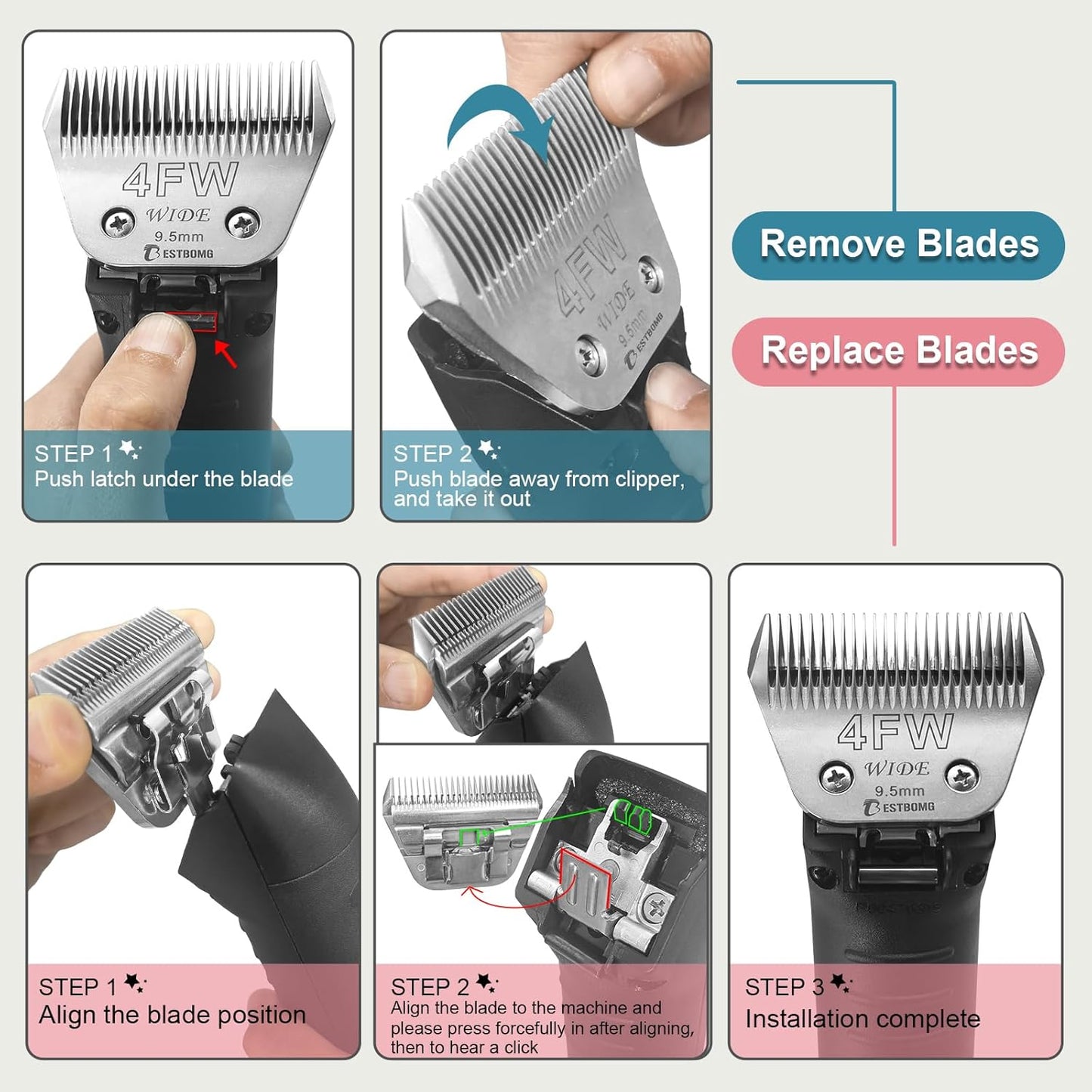 Detachable Pet Dog Grooming Blades-Size 30W Dog Grooming Wide Blade,Cutting length 1/100",Compatible with A***s,Oster A5,Wahl km10 Clippers