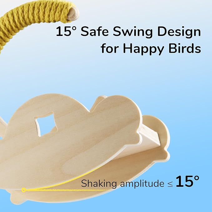 Wooden Bird Perch Stand with Cotton Rope - Enrichment Interactive Spinning Swing Perch for Cockatiels Conures Lovebirds Parrotlets Budgies - Yellow