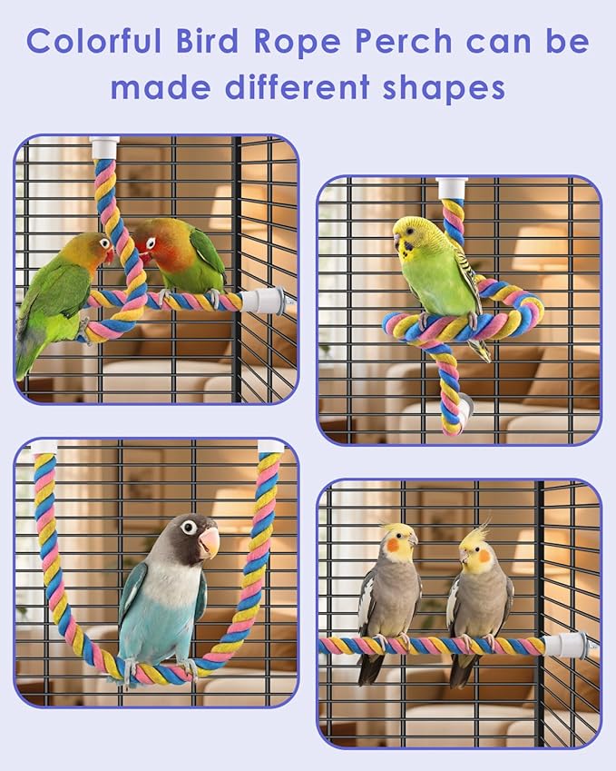 Bissap 10 PCS Bird Chew Toys, Parakeet Natural Wood Parrot Hanging Cage Toy Swing Rope Paw Fork Perch Stand Platform for Small Birds Conure Cockatiel Parrotlet Lovebird Budgie Exercise Training